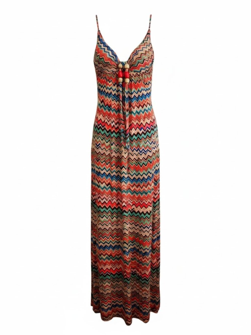 Woman's: American Rag Strapless Chevron Print Maxi Dress with Wooden Bead Detail